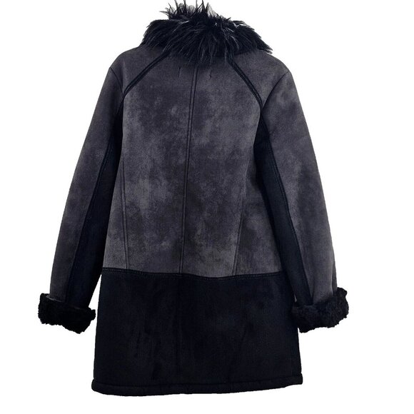 T Tahari Women's Size Small Coat Faux Fur Trim Gray Black Penny Lane Style - Picture 5 of 7